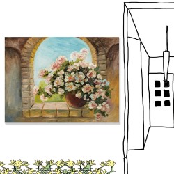24mama掛畫 單聯式 鮮花 花盆 花束 抽象繪畫 印象派 裝飾 花園 無框畫 40x30cm-白色花朵