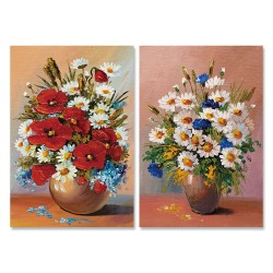 24mama掛畫 二聯式 抽象 美麗 靜物 鮮花 雛菊 裝飾 無框畫 40x60cm-春天花瓶