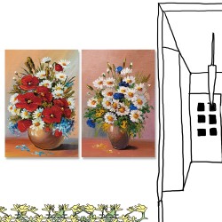 24mama掛畫 二聯式 抽象 美麗 靜物 鮮花 雛菊 裝飾 無框畫 40x60cm-春天花瓶