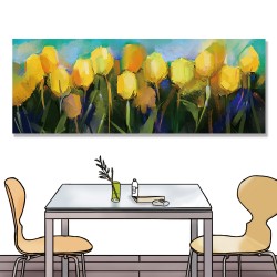 24mama掛畫 單聯式 黃色 美麗花卉 充滿活力 藝術 春天 花田 藍天 無框畫 80x30cm-鬱金香花