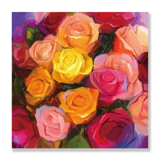 24mama掛畫 單聯式 黃色 紅色 花卉 靜物畫 藝術 手繪 印象派 無框畫 30x30cm-色彩玫瑰