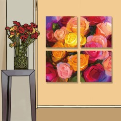 24mama掛畫 多聯式 黃色 紅色 花卉 靜物畫 藝術 手繪 印象派 無框畫 30x30cm-色彩玫瑰