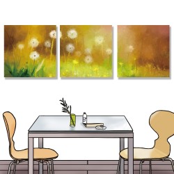 24mama掛畫 三聯式 藝術繪畫 柔和 植物花卉 春天 無框畫 時鐘掛畫 30x30cm-蒲公英花草