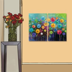 24mama掛畫 二聯式 藝術繪畫 豐富多彩 抽象 柔和 春天 無框畫 40x60cm-繽紛花卉