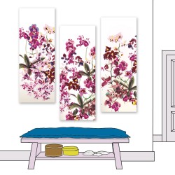 24mama 三聯式 美麗花卉 繪畫 時尚 柔和 優雅 無框畫 30x80cm-藝術蘭花