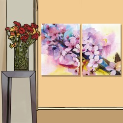 24mama掛畫 二聯式 柔和 粉色 植物花卉 春天 美麗 無框畫 30x40cm-日本櫻花02