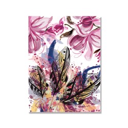 24mama掛畫 單聯式 時尚風格 藝術繪畫 斑點 美麗花卉 豐富多彩 無框畫 30x40cm-玉蘭花和羽毛
