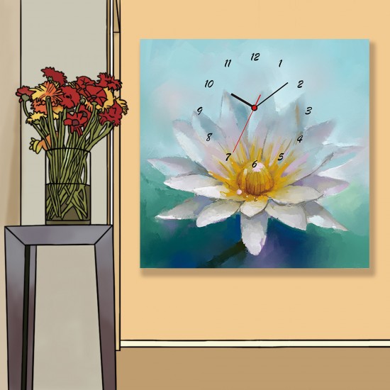 24mama掛畫 單聯式 美麗花卉 優雅 藝術繪畫 夏天 無框畫 時鐘掛畫 30x30cm-白蓮花