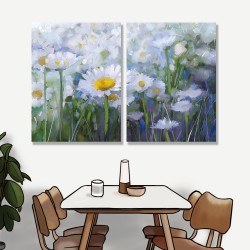 24mama掛畫 二聯式 抽象 美麗花卉 藝術繪畫 花園 無框畫 30x40cm-雛菊花田