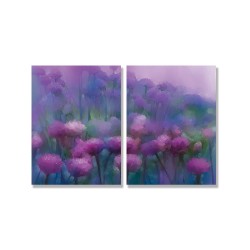 24mama掛畫 二聯式 裝飾 藝術繪畫 美麗 花卉 柔和 抽象 時鐘掛畫 無框畫 30x40cm-紫洋蔥花田