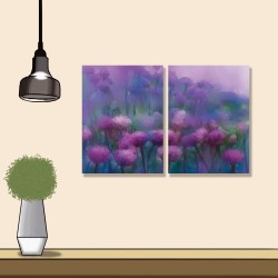 24mama掛畫 二聯式 裝飾 藝術繪畫 美麗 花卉 柔和 抽象 時鐘掛畫 無框畫 30x40cm-紫洋蔥花田