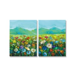 24mama掛畫 二聯式 手繪 美麗花卉 天空 山丘 藍天 夏天 印象派風格 豐富多彩 無框畫 30x40cm-藝術雛菊花園