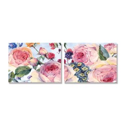 24mama掛畫 二聯式 復古 英國玫瑰 插圖 開花 優雅 植物 無框畫 40x30cm-古典花卉
