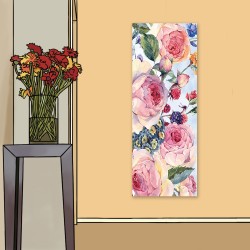 24mama掛畫 單聯式 復古 英國玫瑰 插圖 開花 優雅 植物 無框畫 30X80cm-古典花卉