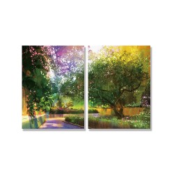 24mama掛畫 二聯式 繪畫插圖 藝術 豐富多彩 春天 花園 植物 樹 無框畫 30x40cm-寧靜公園