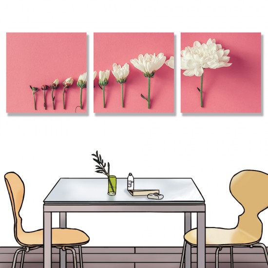  【123點點貼】壁貼 無框畫壁貼 植物花卉 三聯式 30x30cm-盛開排列