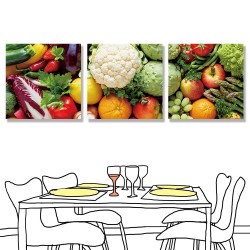 24mama掛畫 三聯式 新鮮 營養 健康 有機食物 無框畫 30x30cm-蔬菜和水果