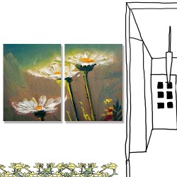 24mama掛畫 二聯式 植物花卉 美麗藝術 插圖 夏天 無框畫 時鐘掛畫 30x40cm-開花雛菊