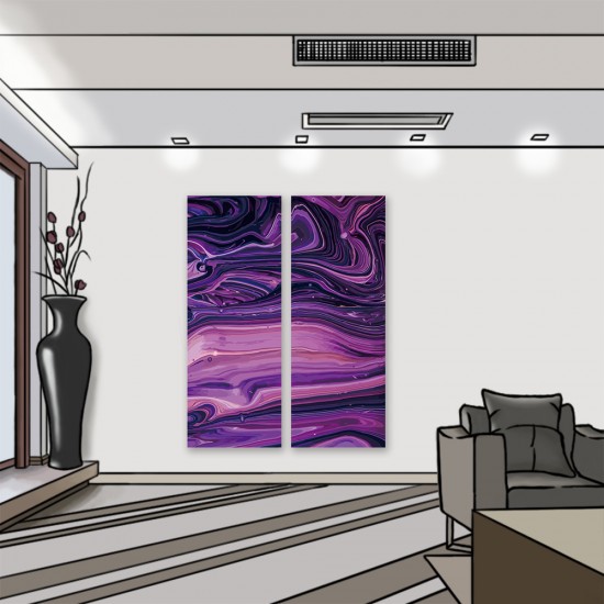 24mama掛畫 二聯式 現代 藝術 時尚 豐富多彩 設計 無框畫 30x80cm-紫色大理石