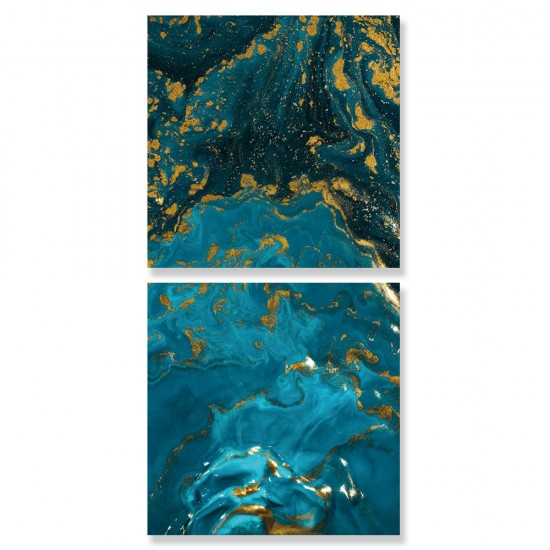 24mama掛畫 二聯式 抽象 藝術 奢華 大理石 藍色 金色 無框畫 30x30cm-藝術大理石01