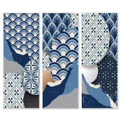 24mama 三聯式 現代 裝飾 設計 幾何 元素 東方 華麗 圖案 風格 質地 無框畫 30x80cm-日本時尚藝術01