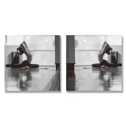 24mama掛畫 二聯式 平衡 女人 鏡射 冥想 健康 年輕 鍛鍊 室內 無框畫 30x30cm-靈活瑜珈
