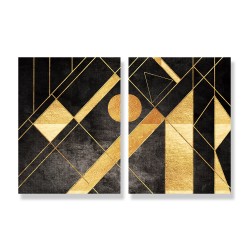24mama掛畫 二聯式 插圖 線條 幾何 黑色 藝術 無框畫 30x40cm-抽象金色