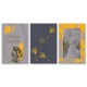 24mama掛畫 三聯式 黃色 抽象 時髦 幾何 復古 裝飾 無框畫 40x60cm-熱帶樹葉