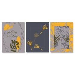 24mama掛畫 三聯式 黃色 抽象 時髦 幾何 復古 裝飾 無框畫 30x40cm-熱帶樹葉