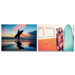 24mama掛畫 二聯式 海灘 衝浪板 日落 美麗的女孩 經典復古 無框畫 40x30cm-年輕衝浪者