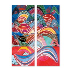 24mama掛畫 二聯式 抽象 豐富多彩 幾何 藝術 創作 顏色 無框畫 30x80cm-多彩波浪線條