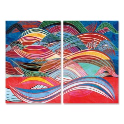 24mama掛畫 二聯式 抽象 豐富多彩 幾何 藝術 創作 顏色 無框畫 40x60cm-多彩波浪線條