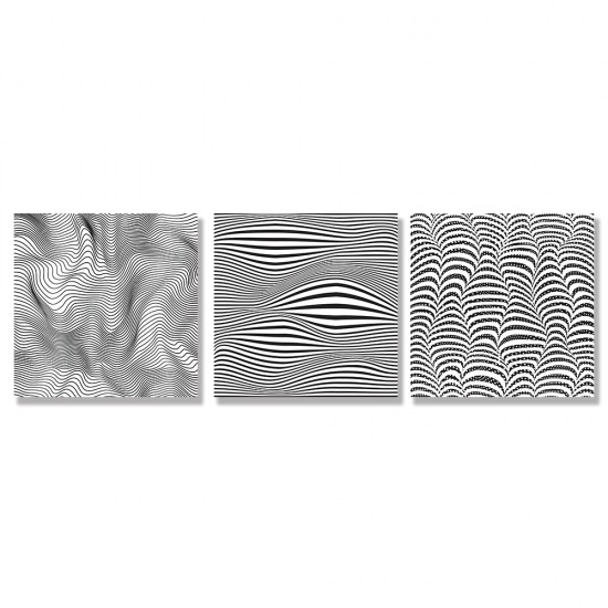 24mama掛畫 三聯式 波浪 條紋 裝飾 曲線 幾何 現代 無框畫 30x30cm-抽象黑白
