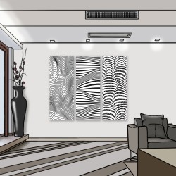 24mama 三聯式 波浪 條紋 裝飾 取線 幾何 現代 無框畫 30x80cm-抽象黑白