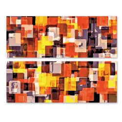 24mama掛畫 二聯式 設計 現代 抽象 裝飾 藝術 想法 圖型 橙黃色 黑色 無框畫 80x30cm-方型概念