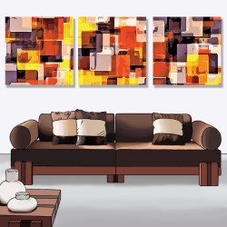 24mama掛畫 三聯式 設計 現代 抽象 裝飾 藝術 想法 圖型 橙黃色 黑色 無框畫 30x30cm-方型概念
