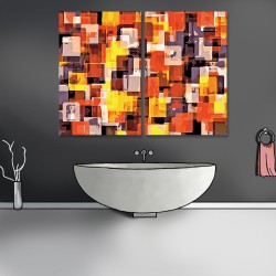 24mama掛畫 二聯式 設計 現代 抽象 裝飾 藝術 想法 圖型 橙黃色 黑色 無框畫 40x60cm-方型概念