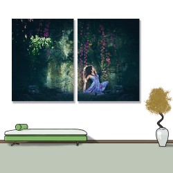 24mama掛畫 二聯式 美麗 女人 年輕 岩石 秋天 植物花卉 活力 無框畫 時鐘掛畫 30x40cm-優雅瑜珈