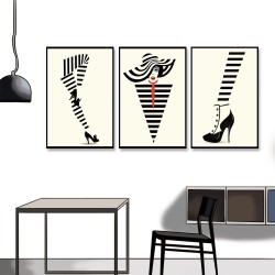 24mama掛畫 三聯式 高跟鞋 腿 時尚藝術 人物 現代 性感魅力 美麗 設計 無框畫 40x60cm-條紋女性鞋