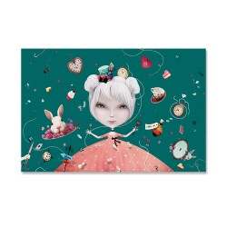 24mama掛畫 單聯式 童話 想像力 兔子 鐘錶 茶杯 鏡子 藥水 蛋糕 卡片 無框畫 60x40cm-夢幻仙境