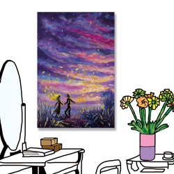 24mama掛畫 單聯式 抽象 夜晚 自然 紫色星空 愛情 宇宙 空間 無框畫 40x60cm-童話