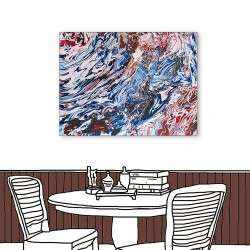 24mama掛畫 單聯式 藍紅 藝術抽象 油畫風無框畫 30X40cm-流動的對比