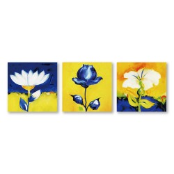 24mama掛畫 三聯式 藍白花卉 強烈對比 油畫風 無框畫 30x30cm-選美