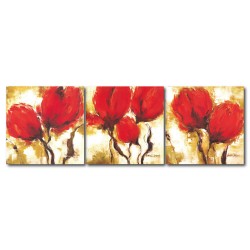 無框畫 掛畫 居家布置 花卉 三聯式 方形 30x30cm-紅艷