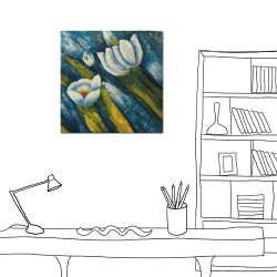 單聯式 方形 花卉 藍色 油畫掛畫 圖書館 無框畫 民宿餐廳佈置 家居裝飾-花野-30x30cm