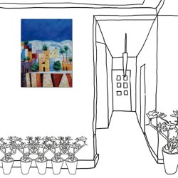 24mama掛畫 單聯式 建築 繽紛 房子 歐洲 童話 地中海 色彩 彩虹 歐洲 椰子樹 夢幻  彩色 抽象油畫風 無框畫 30X40cm-童話小鎮