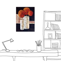  24mama掛畫 單聯式 紅色 花卉 花朵 橘紅 裝飾 杯子 花瓶 靜物 圓球 油畫風 現代藝術 無框畫 30X40cm 花絮