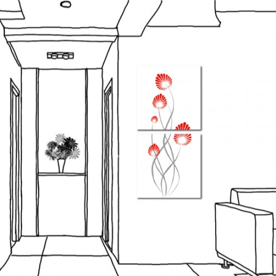 二聯式 方型 簡約 無框畫 掛鐘 壁鐘 客廳 民宿 餐廳 飯店 花卉-火花 30x30cm