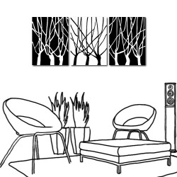 三聯式 直型 黑白 樹木 簡約 印象派 咖啡廳 書房 家居裝飾-黑白分道30x40cm