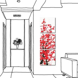 三聯式 方型 櫻花 粉色 喜氣 花卉 無框畫 壁畫 家居裝飾-賞櫻時刻30x30cm
